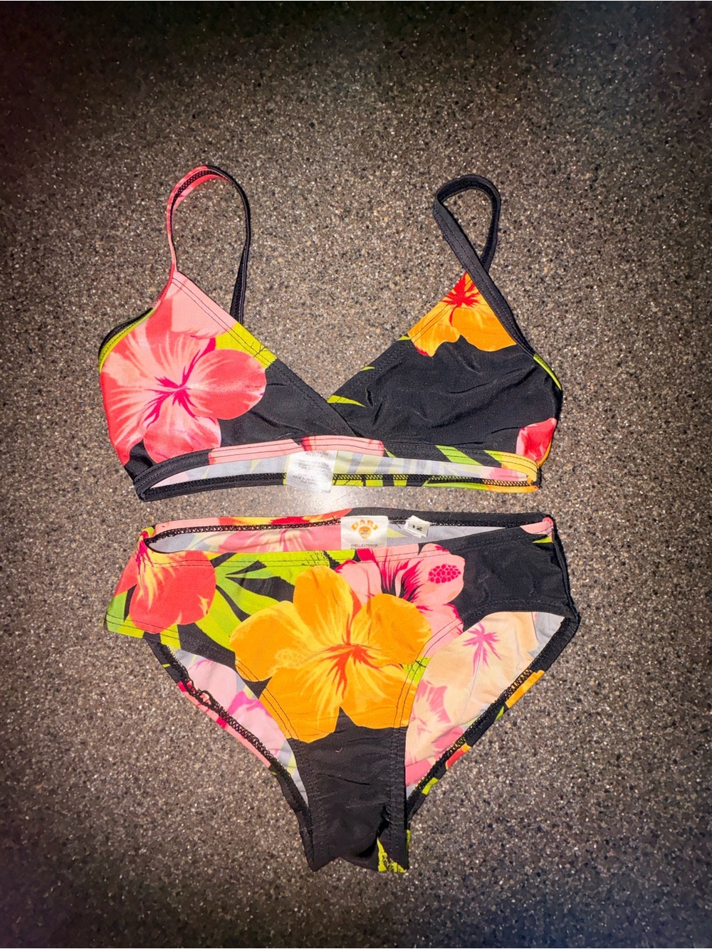 Kids Floral Bikini Set - Black with Bright Floral Print
